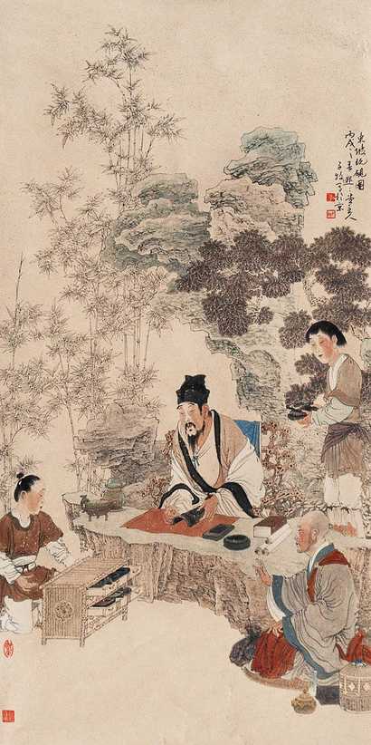 李子牧 东坡玩砚图 镜心